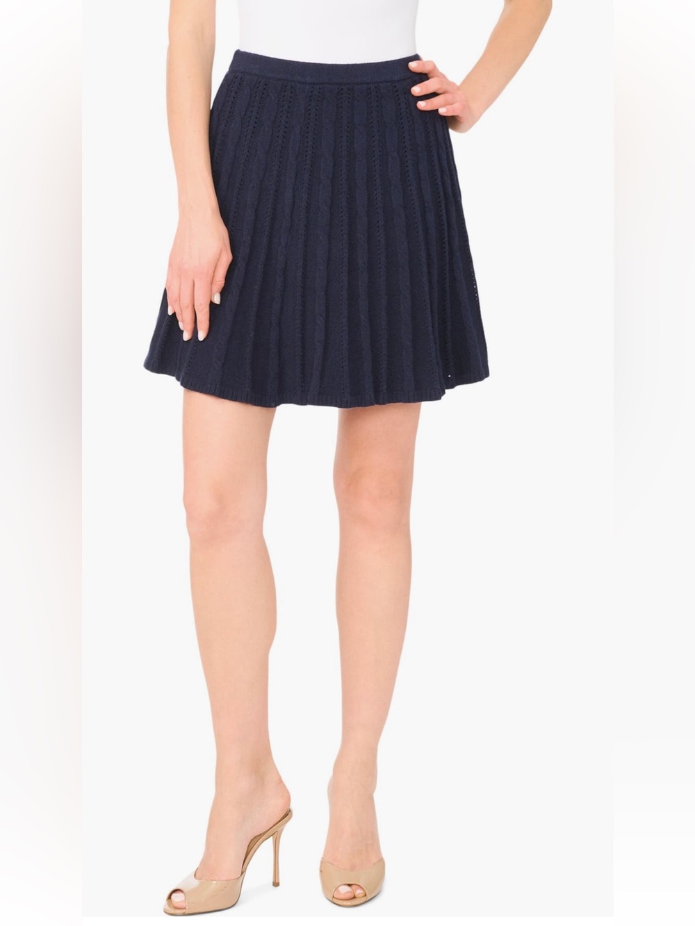 TED BAKER London || Navy Pointelle Cable-Knit Sweater Mini/skater Skirt